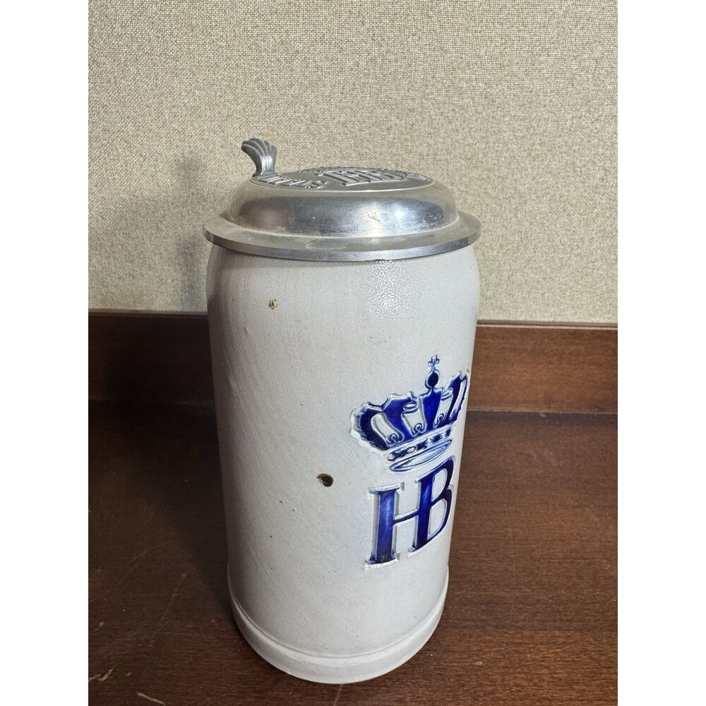 Vintage Hofbräuhaus München HB Beer Stein Pewter Lid German Stoneware Mug WM